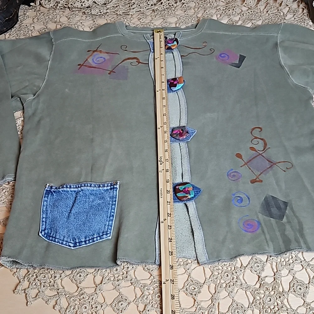 Vintage Authentic Pigment Sweatshirt Jacket with Clay Buttons & Jean Pocket - Picture 12 of 14